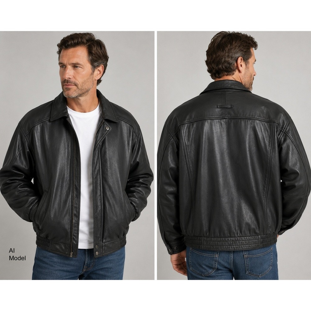 Genuine Lambskin Leather Bomber Jacket Mens XLT Black Soft Leather Tall Coat *‎
